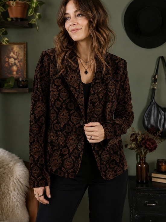 Willi Smith Jackets & Blazers - Willi Smith Velvet Floral Damask Blazer Jacket Brown Black Tapestry